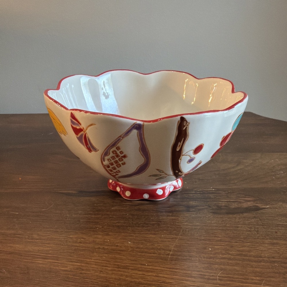 Dutch Wax Floral Bowl Artistic Accents Embossed Red Flower Ceramic Coastline